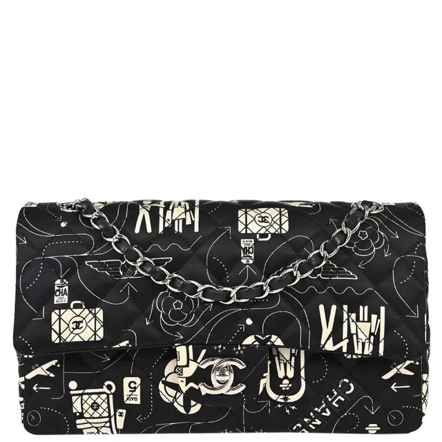 Chanel 2016-2017 Black Satin Airline Medium Classic Double Flap Shoulder Bag in Black Satin from AMORE Vintage Tokyo