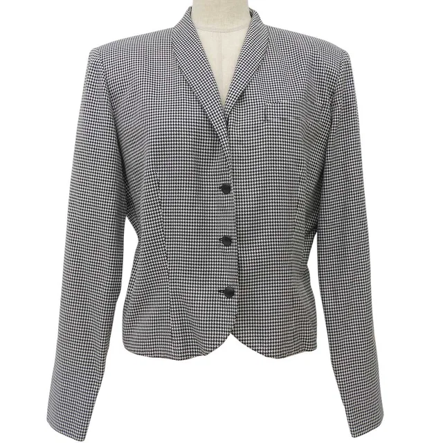 Dior Houndstooth Pattern Short Jacket #L White/Black in Black Silk from VINTAGE QOO TOKYO