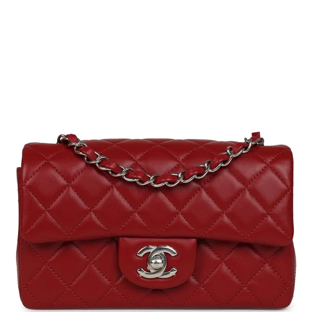 Chanel Mini Classic Rectangular Flap Bag Red Lambskin Silver Hardware in Red Lambskin from Madison Avenue Couture
