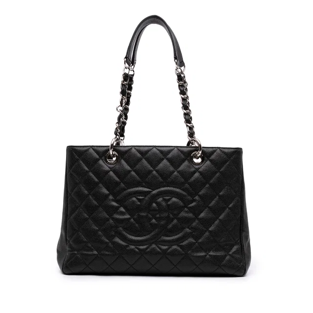 Black Chanel Caviar Grand Shopping Tote in Black Caviar leather from Designer Revival