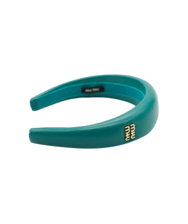 Miu Miu Blue Logo Headband in Blue Leather from Luxury Promise