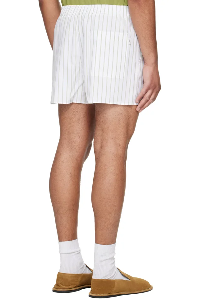 AMI Paris Off-White & Green Cotton Elasticated Shorts, photo 3 of 4 from SSENSE
