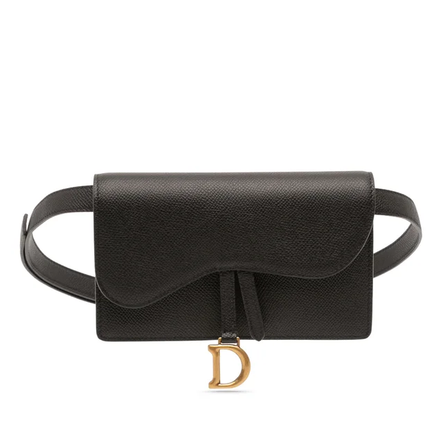 Black Dior Grained Calfskin Saddle Belt Pouch in Black Caviar leather from Designer Revival