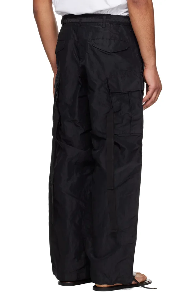 sacai Black Treated Nylon Twill Cargo Pants, photo 3 of 4 from SSENSE