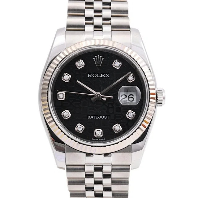 Rolex 2007-2008 production Datejust 116234G with 10P diamond computer dial, automatic, black in Black from VINTAGE QOO TOKYO