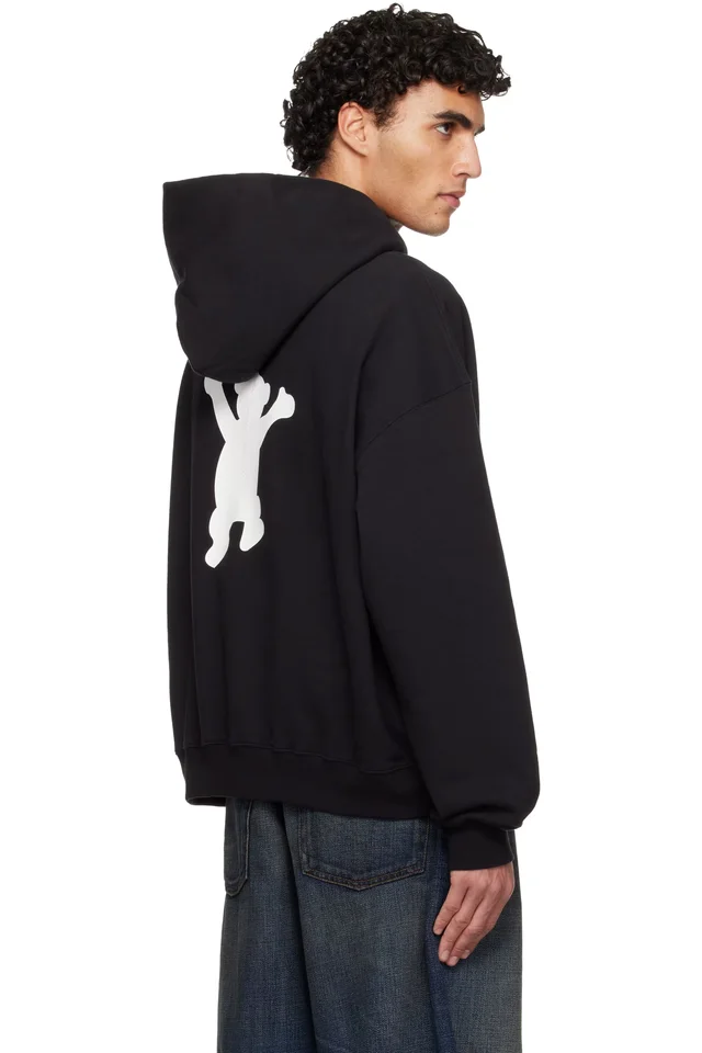 We11done Black New Teddy Logo Hoodie, photo 3 of 4 from SSENSE