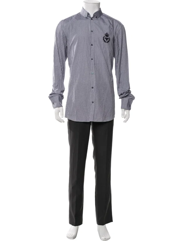 Dolce & Gabbana Plaid Print Long Sleeve Dress Shirt in blue from The RealReal