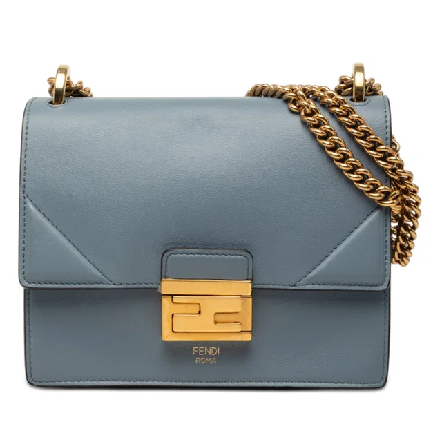 Blue Fendi Small Leather Kan U Chain Shoulder Bag in Blue Leather from Designer Revival