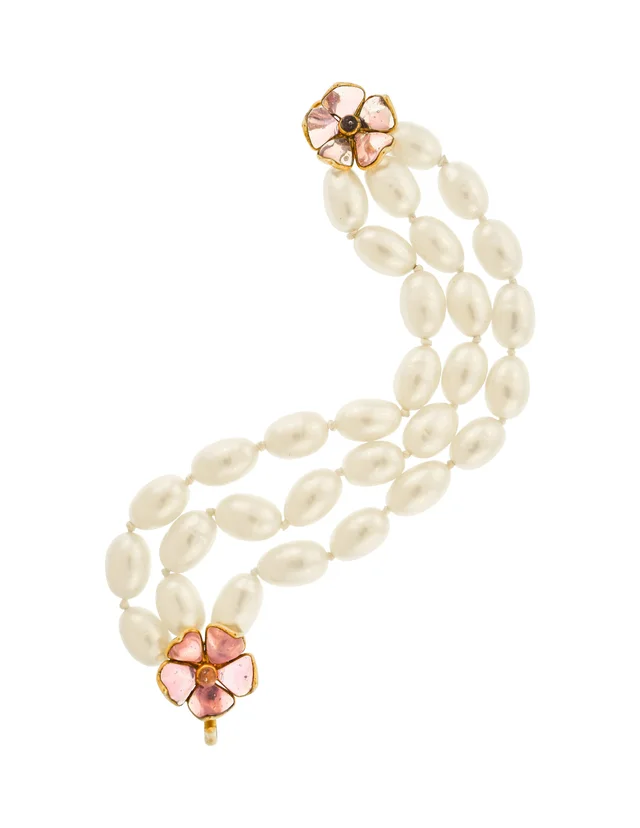 Chanel Vintage SS 1996 Gripoix Flower and Baroque Pearl Three Row Bracelet from Amarcord Vintage Fashion