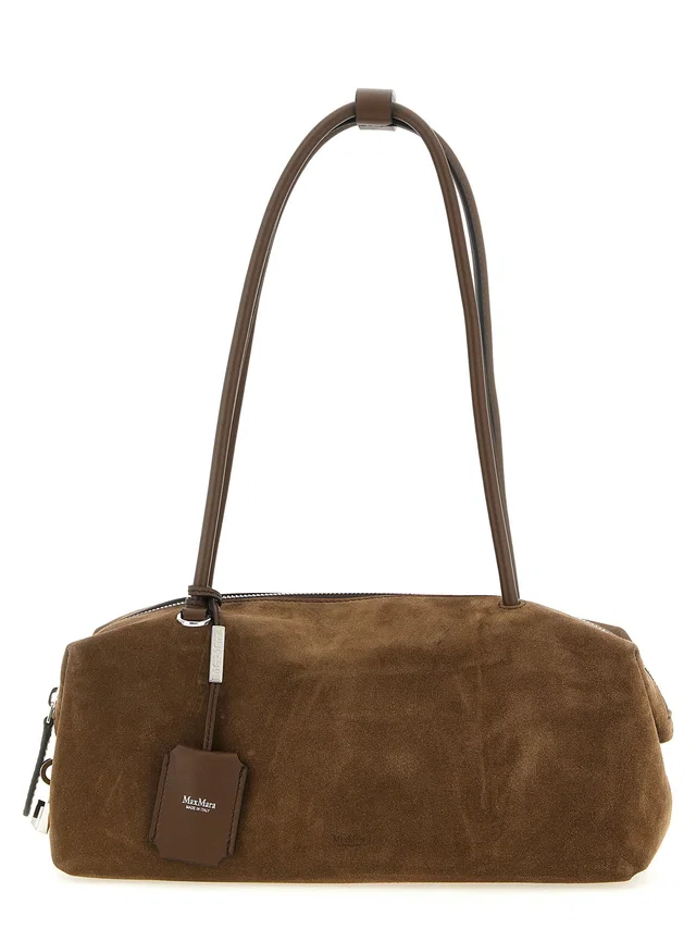Max Mara Suede Top Case Shoulder Bag — Taupe in Taupe Suede from HEWI