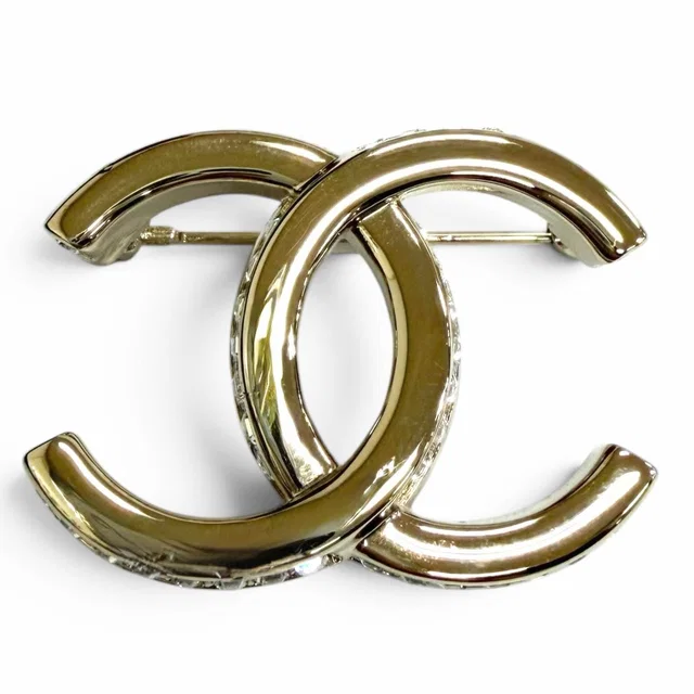 Chanel Rhinestone CC Logo Brooch Gold in Gold from The Reluxe