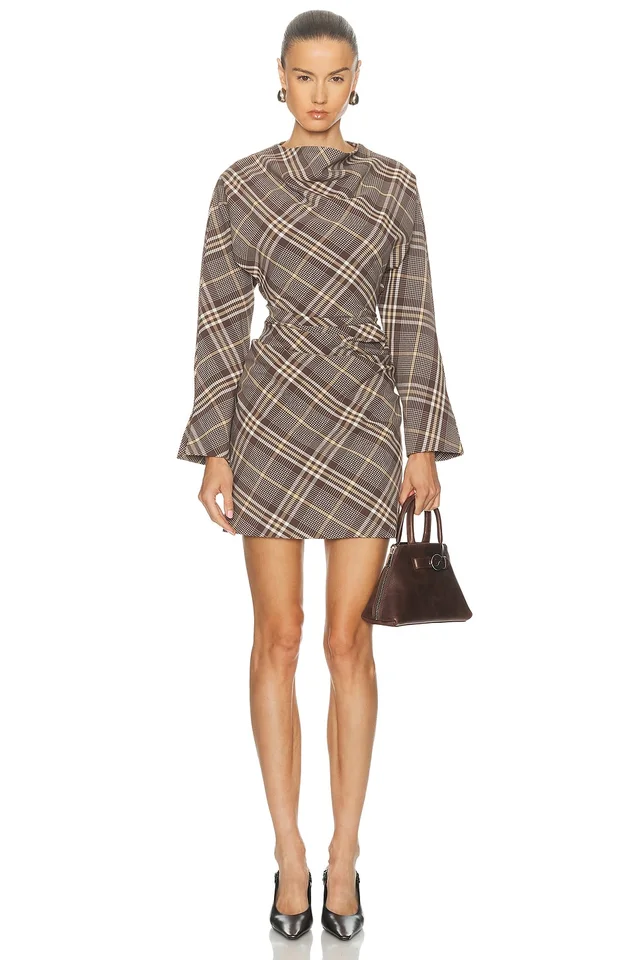 SIMKHAI Harpor Longsleeve Mini Dress in Brown from FWRD, photo 1 of 1