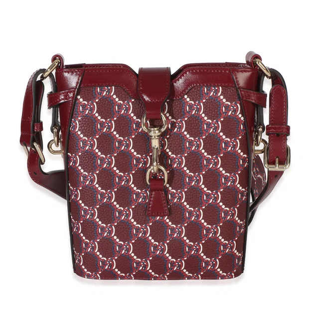Gucci Red Multicolor Gg Monogram Grained Calfskin Mini Shadow Bucket Bag Canvas; Leather Handbag in Red Caviar leather from HEWI