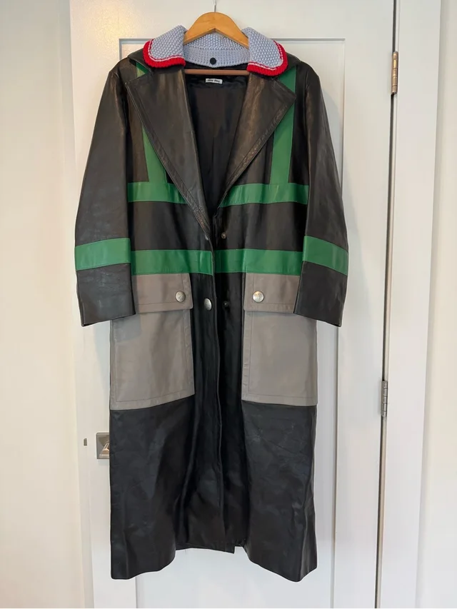 Miu Miu Black Trench Coat With Green And Gray Colorblock Details in black|green Nylon from Poshmark