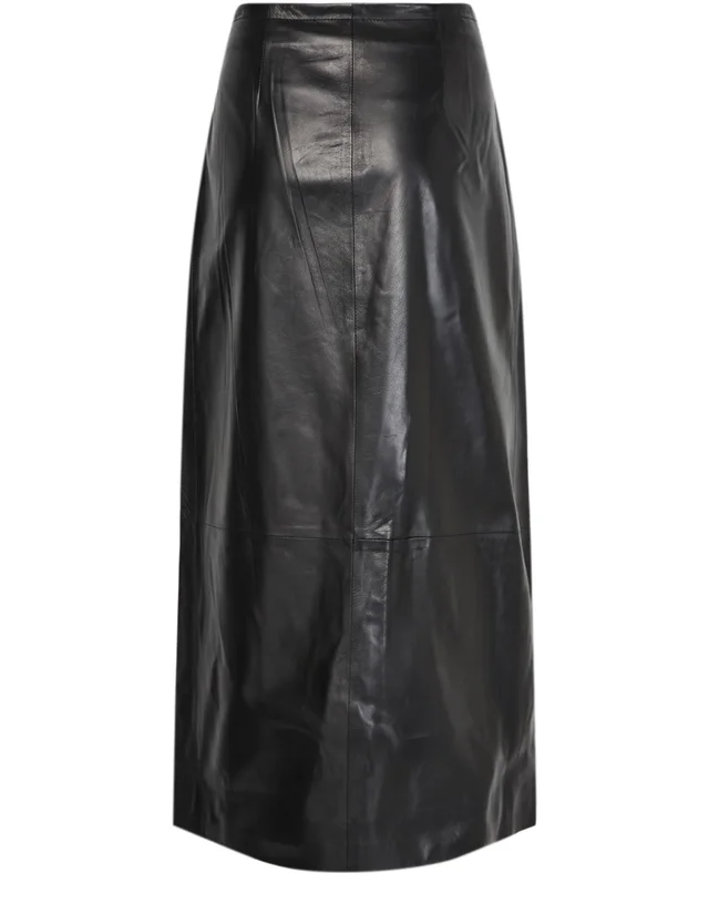 KHAITE Quinn leather midi skirt in Black 100% lamb leather, photo 3 of 6 from 24S (US)