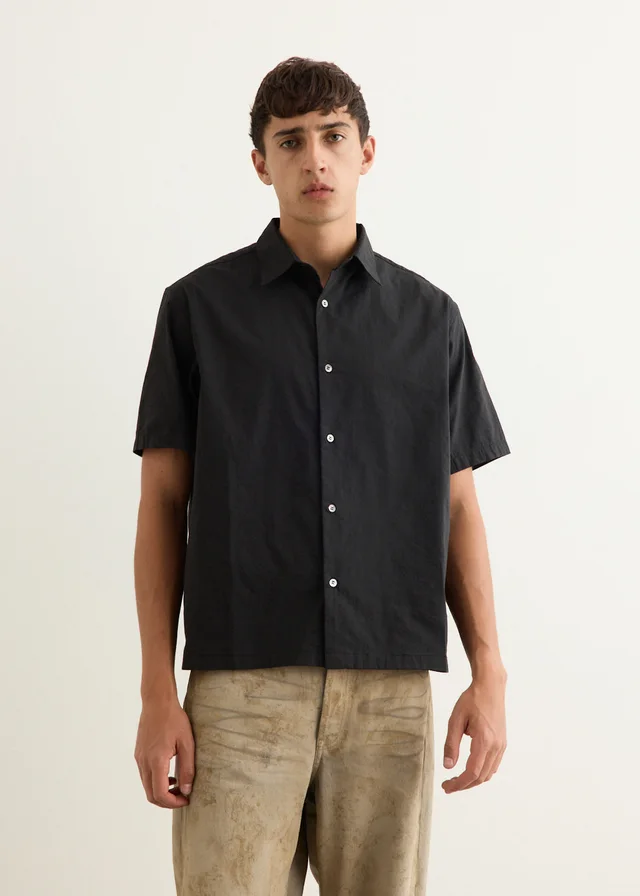 Saturdays NYC Bruce Tonal Stripe Short Sleeve Shirt in Black from Incu, photo 1 of 1