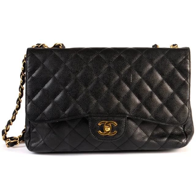 Chanel Classic Single Flap Caviar Leather Bag - Black in Black Caviar leather from H&T