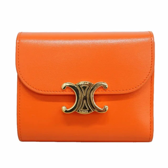 Celine Trifold Wallet Triomphe Leather Orange Gold in Orange Leather from The Reluxe