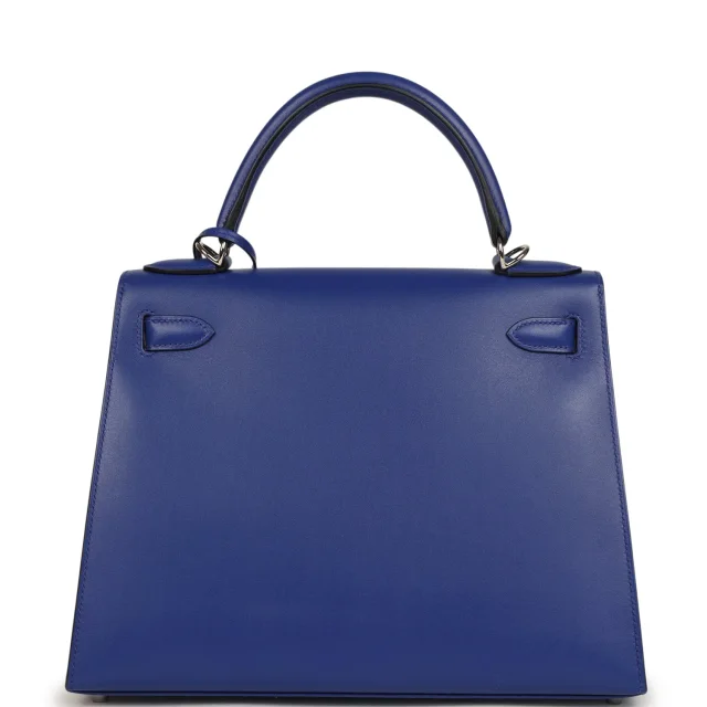 Hermès Kelly Sellier 28 Bleu Electric Tadelakt Palladium Hardware in Blue Goatskin from Madison Avenue Couture, photo 4 of 9