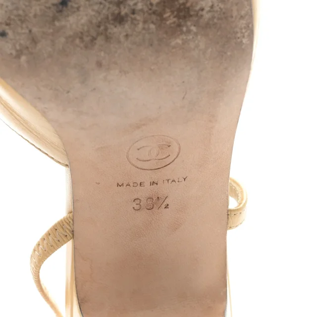 Chanel Grosgrain Cap Toe CC Slingback Pumps 38.5 Beige Black in Black Goatskin from FASHIONPHILE, photo 7 of 9