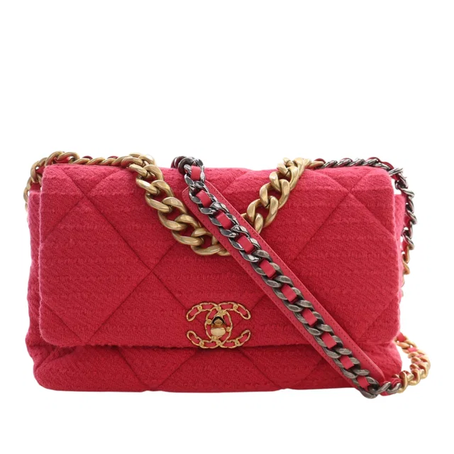 Pink Chanel Large Tweed 19 Flap Satchel in Pink Tweed from Designer Revival