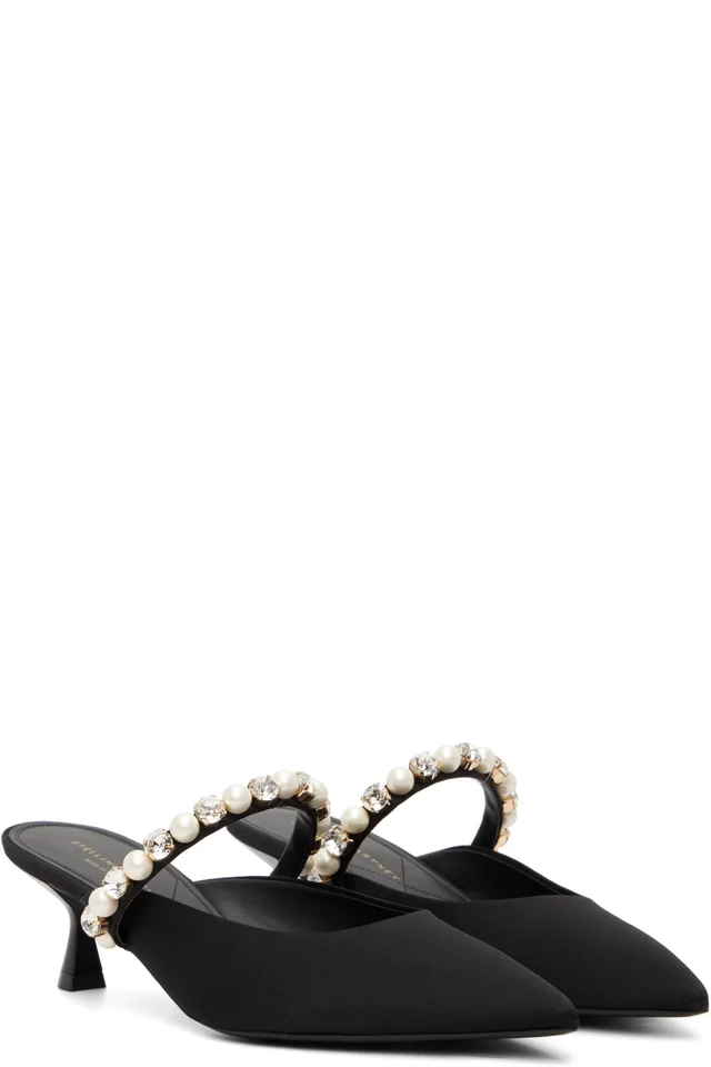 Stella McCartney Black Elsa Pearl-Embellished Kitten Heels, photo 4 of 5 from SSENSE
