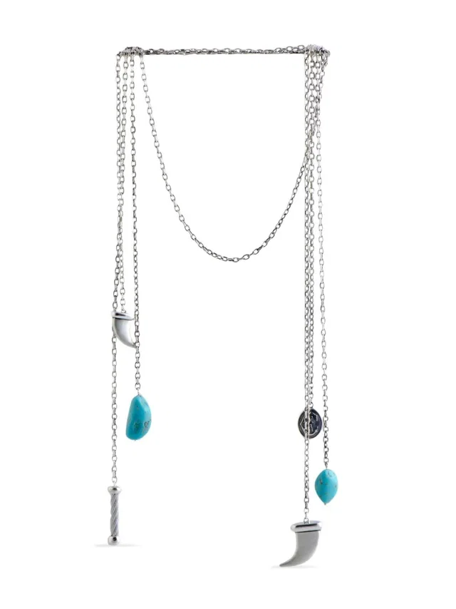 Charriol pre-owned Kucha necklace - women - stainless steel/Cow Horn/Turquoise - One Size - Silver in silver|gray from Farfetch