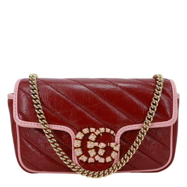 Gucci Vintage Effect Super Mini GG Marmont Diagonal Leather Shoulder Bag Red 574969 in Red Leather from Dallas Designer Handbags
