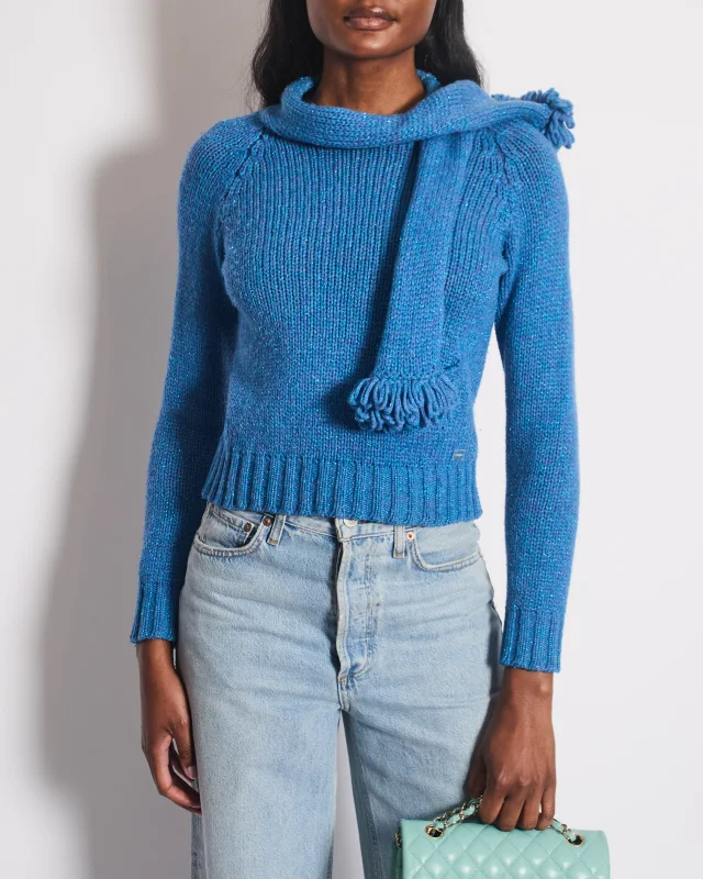 Chanel 01/A Blue Wool Jumper With Scarf Tie and Sparkle Detail Size FR 38 (UK 10) in Blue Wool from Sellier, photo 2 of 12