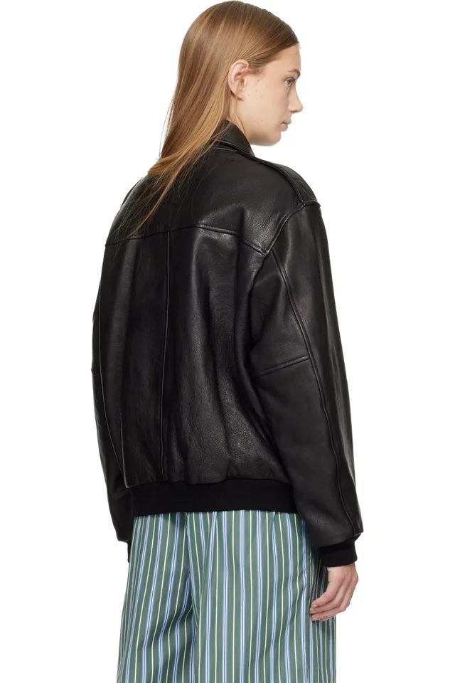 HommeGirls Black Leather Bomber Jacket, photo 3 of 4 from SSENSE