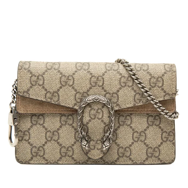 Beige Gucci Mini GG Supreme Dionysus Crossbody in Beige Suede from Designer Revival