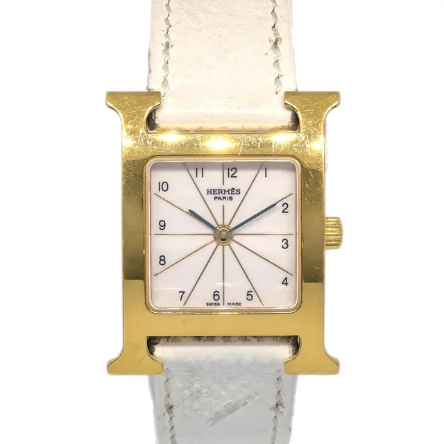 Hermès H Watch HH1.201 Quartz Epsom Watch White in White Epsom leather from AMORE Vintage Tokyo