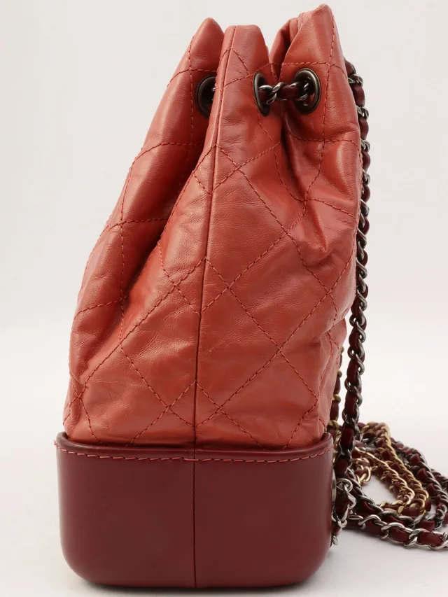 Chanel 2018 Production CC Mark Plate Chain Backpack Pink/Bordeaux in Burgundy Leather from VINTAGE QOO TOKYO, photo 5 of 23