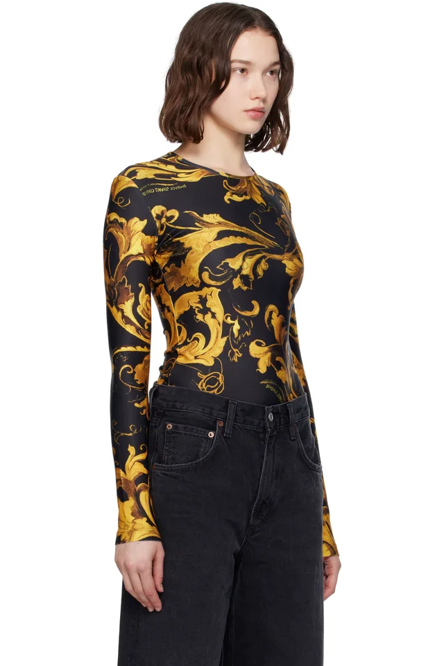 Versace Jeans Couture Black & Gold Lycra Bodysuit, photo 2 of 5 from SSENSE