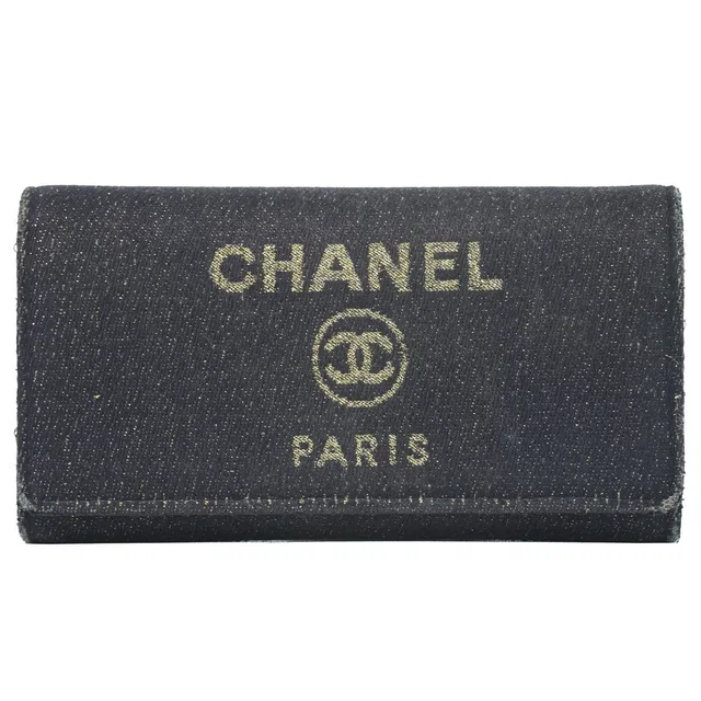 Chanel Deauville CC Logo Zip Around Wallet Denim Navy in Navy Denim from The Reluxe