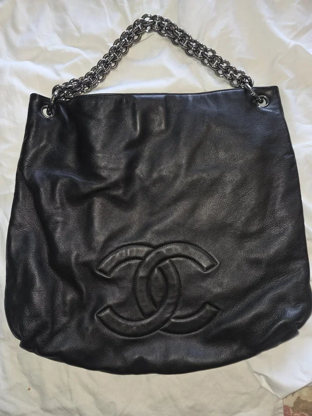 Chanel Leather Cc-Emblem Chain Shoulder Bag Hobo in black Leather from Poshmark