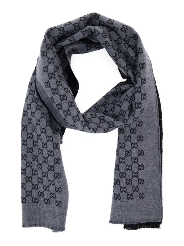 Gucci Gg Jacquard Wool Scarf — Gray Scarfs in Grey Wool from HEWI