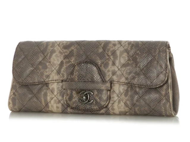 Chanel Snake-Embossed Leather Clutch in Beige Leather from Ann's Fabulous Finds, photo 2 of 9