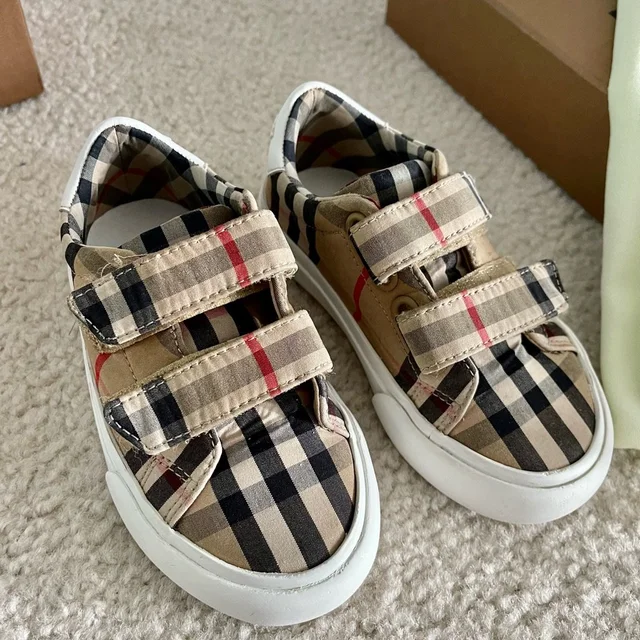 Burberry Beige Black Red Check Kids Sneakers in brown|neutral|red from Poshmark