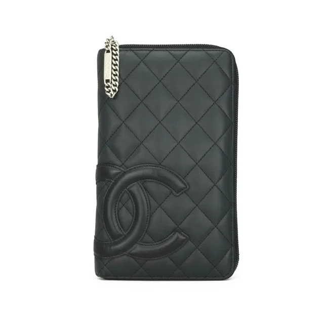 Chanel Black Lambskin Cambon Long Zip Wallet in Black Lambskin from HEWI