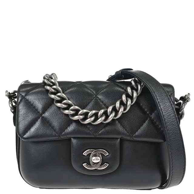 Chanel 2017-2018 Black Calfskin Small Rock My Shoulder Flap Bag 2way Shoulder Handbag in Black Calfskin from AMORE Vintage Tokyo