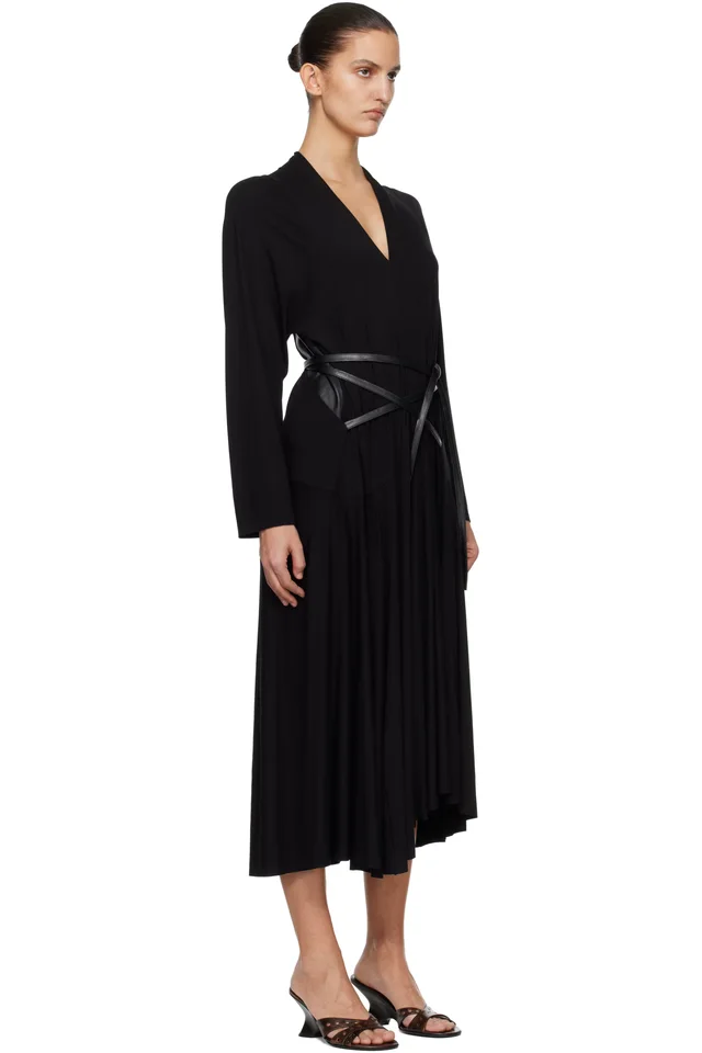 AARON ESH Black Jersey & Leather Wrap Midi Dress, photo 2 of 2 from SSENSE