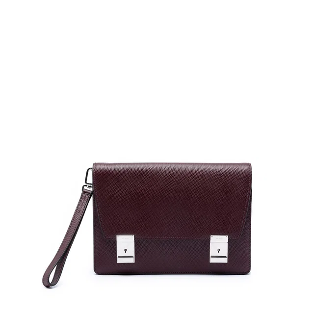 Red Prada Saffiano Double Lock Convertible Clutch in Red Saffiano leather from Designer Revival