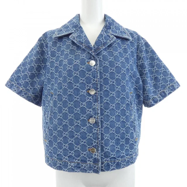 Gucci GG Denim Jacquard Top Jacket in Denim from The Reluxe