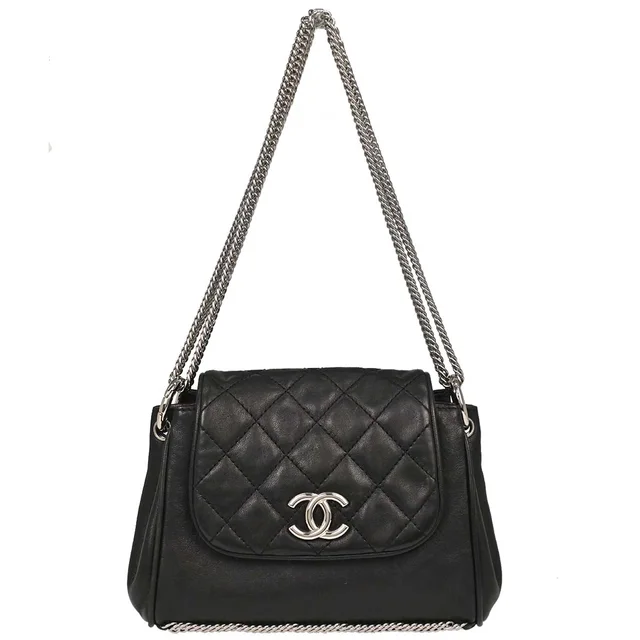 Chanel 2008-2009 Black Lambskin Accordion Flap Shoulder Bag in Black Lambskin from AMORE Vintage Tokyo