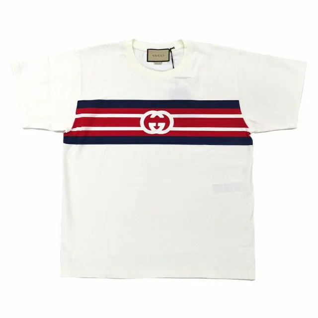 Gucci Interlocking G Stripe Logo Print T-Shirt White XS Short Sleeve in White from The Reluxe