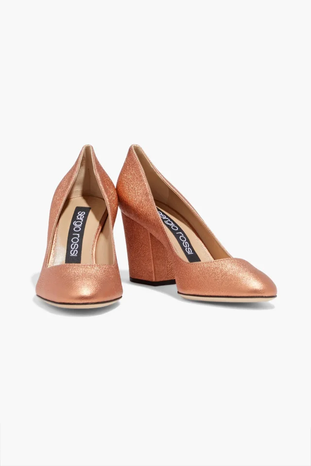 Sergio Rossi Metallic Textured-Leather Block-Heel Pumps, photo 2 of 4 from THE OUTNET