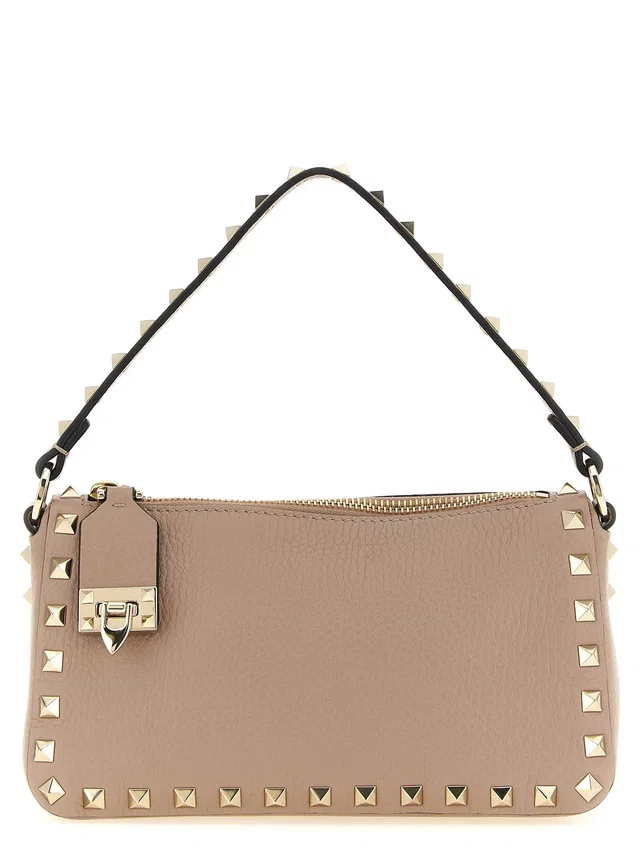 Valentino Garavani Rockstud Shoulder Bag — Beige Fine Hammered Calf Leather in Beige Calfskin from HEWI