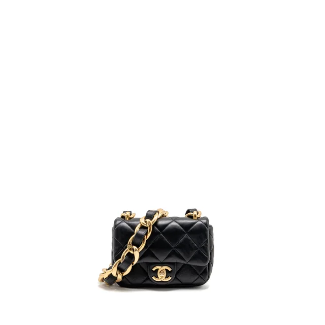 Chanel 22s Giant Chain Mini Flap Bag Lambskin Black Brushed GHW (microchip) in Black Lambskin from EMIER
