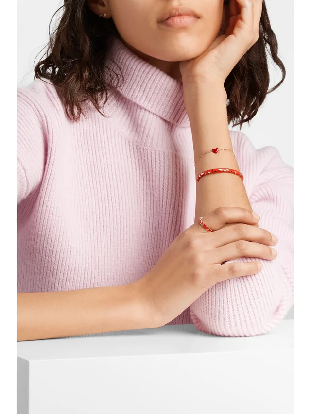 ALISON LOU Heart Stack 14-karat gold and enamel ring in Red, photo 2 of 2 from NET-A-PORTER (Canada)